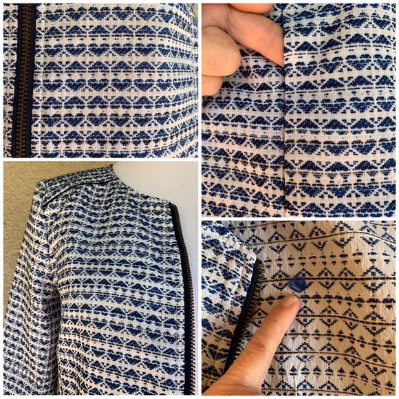 J. Crew Navy & White Woven Jacket Zip-Up Small - Picture 3 of 8
